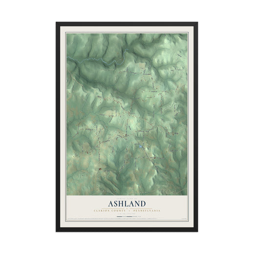 Map of Ashland, Clarion County, Pennsylvania, 12 x 18 inch print in a black wood frame