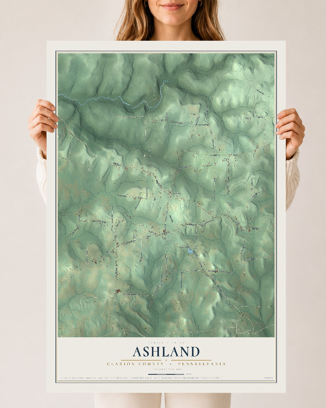 Map of Ashland, Clarion County, Pennsylvania, 24 x 36 inch unframed archival matte print