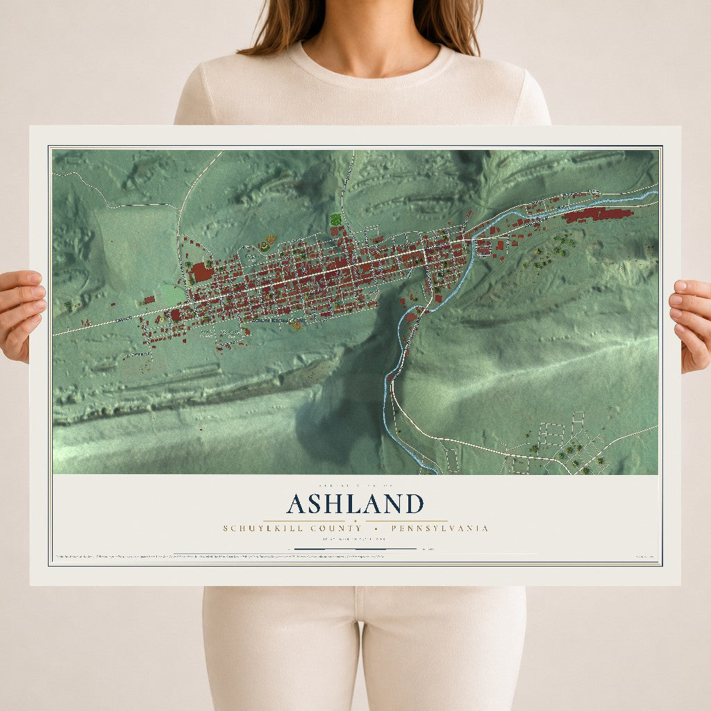 Map of Ashland, Schuylkill County, Pennsylvania, 18 x 24 inch unframed archival matte print