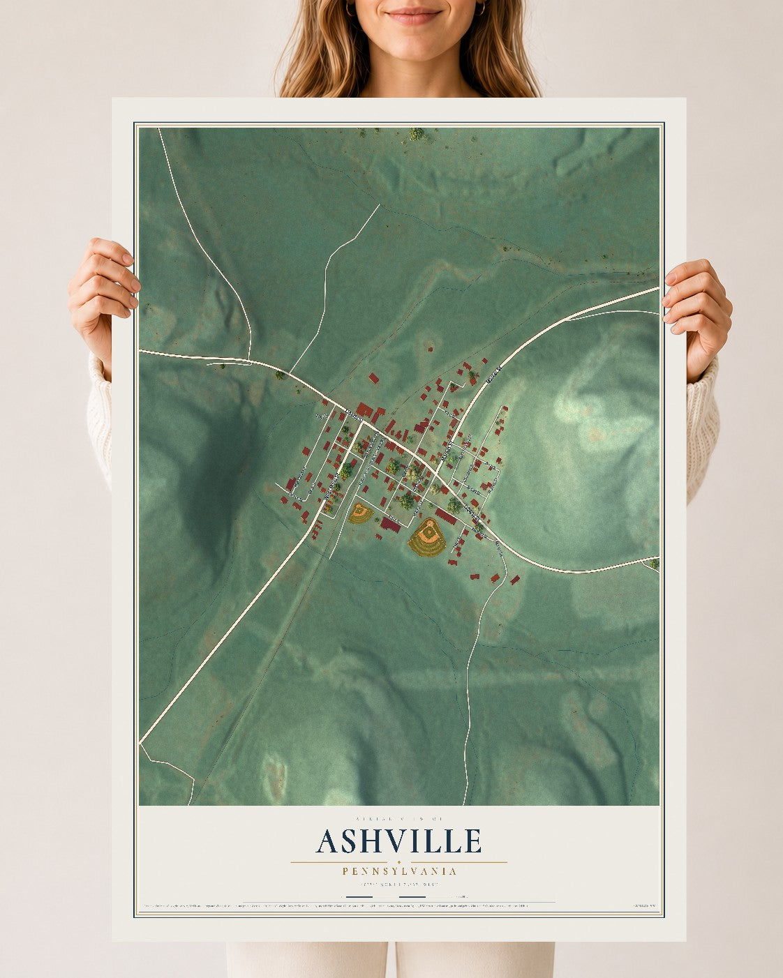Map of Ashville, Pennsylvania, 24 x 36 inch unframed archival matte print