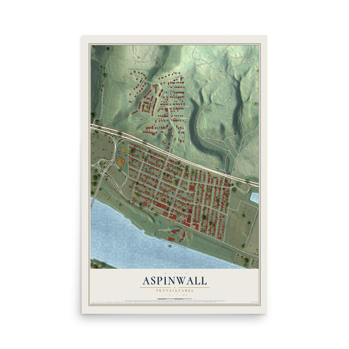 Map of Aspinwall, Pennsylvania, 12 x 18 inch unframed archival matte print