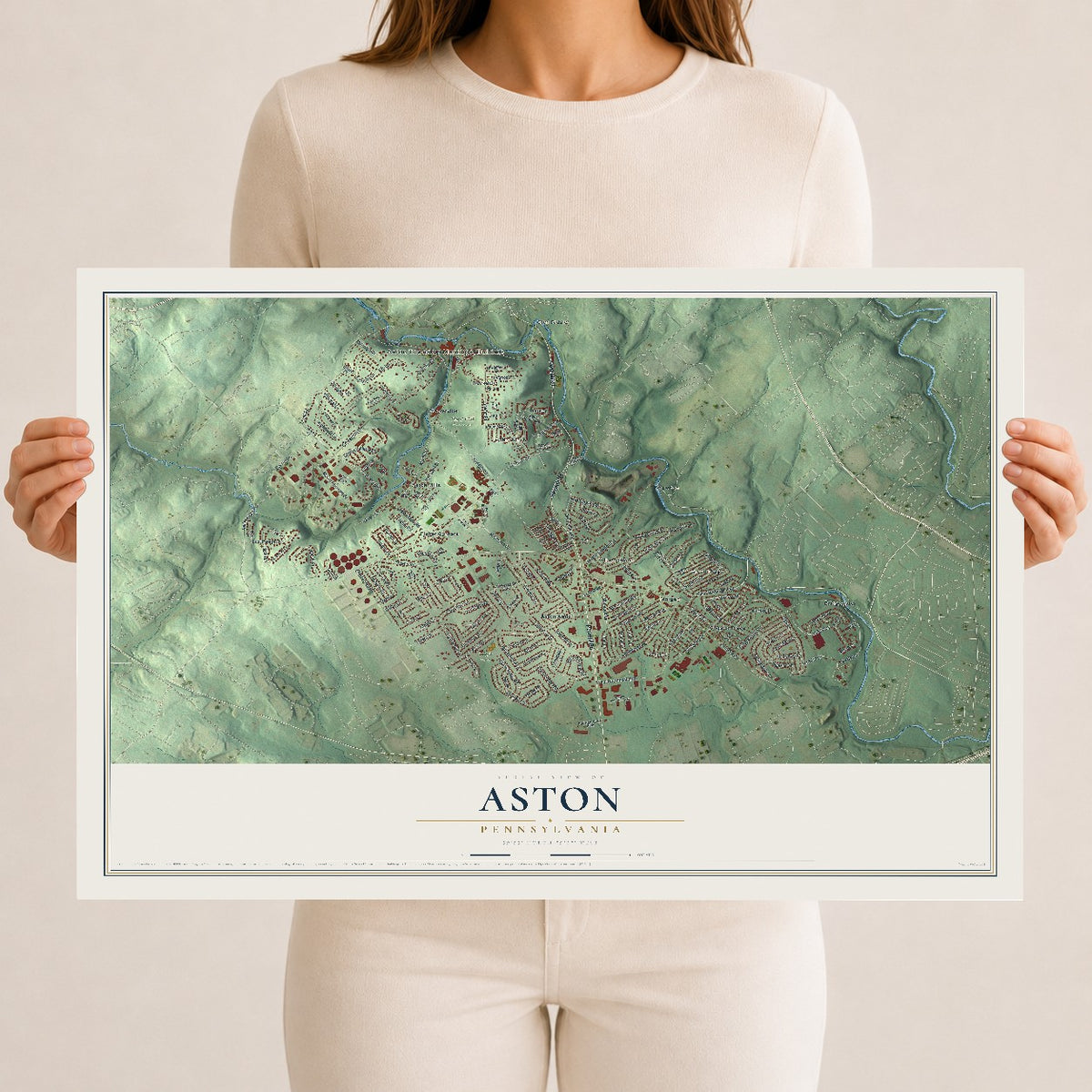 Map of Aston, Pennsylvania, 12 x 18 inch unframed archival matte print
