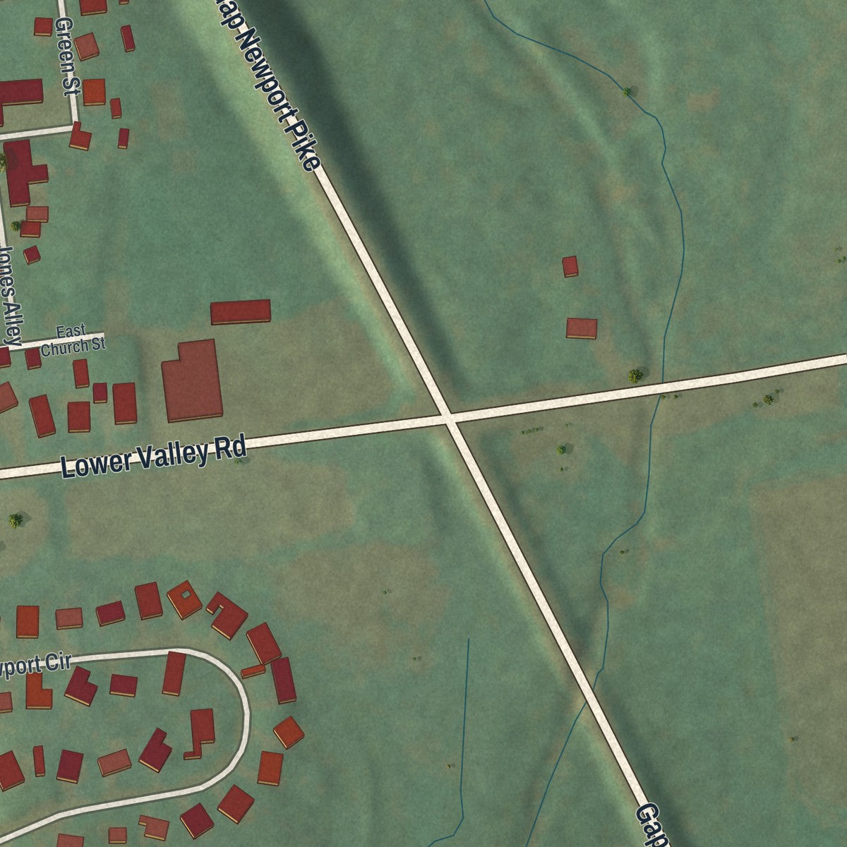 Second close-up of the map of Atglen, Pennsylvania print showing more streets and buildings