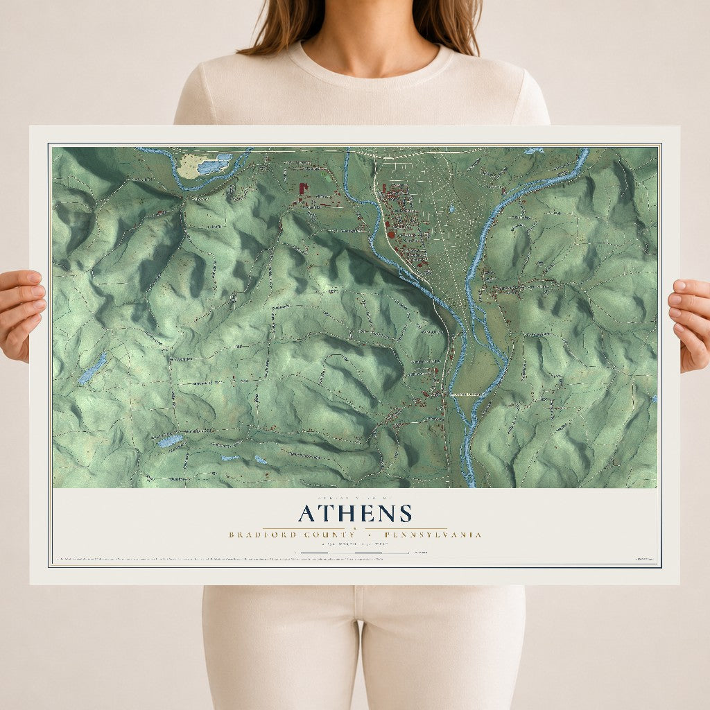 Map of Athens, Bradford County, Pennsylvania, 18 x 24 inch unframed archival matte print