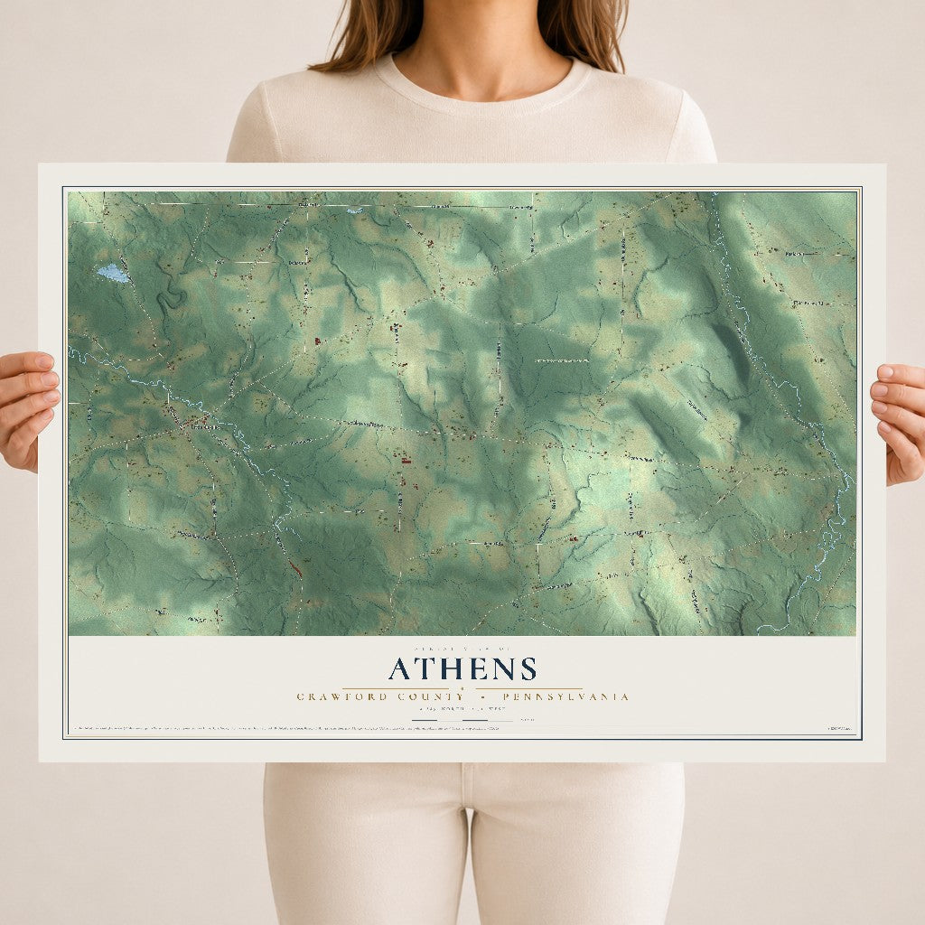 Map of Athens, Crawford County, Pennsylvania, 18 x 24 inch unframed archival matte print