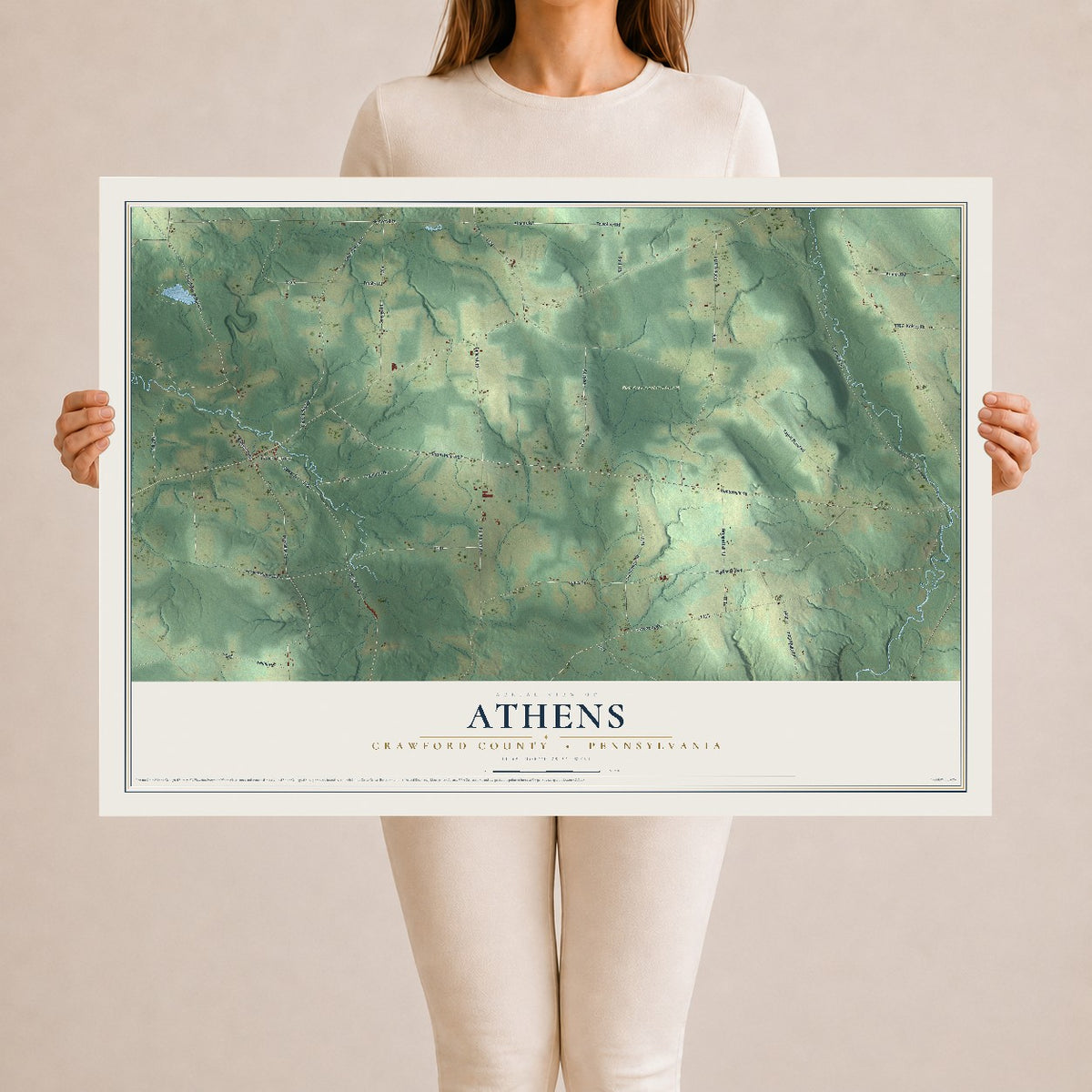 Map of Athens, Crawford County, Pennsylvania, 24 x 36 inch unframed archival matte print