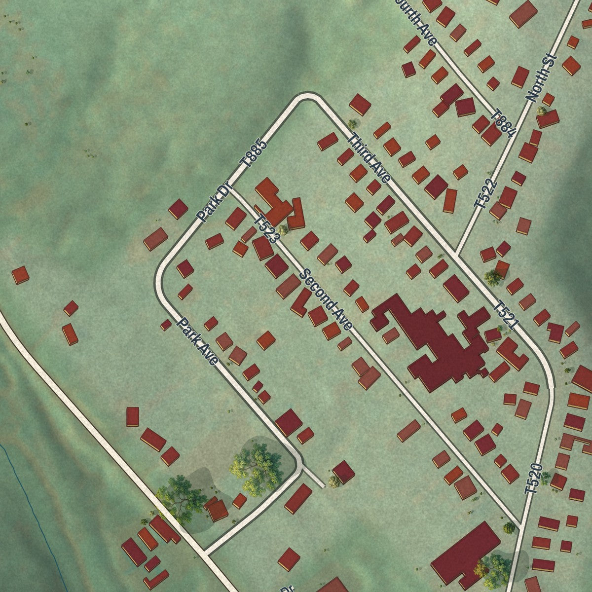 Close-up of the map of Atlasburg, Pennsylvania print showing street and building detail