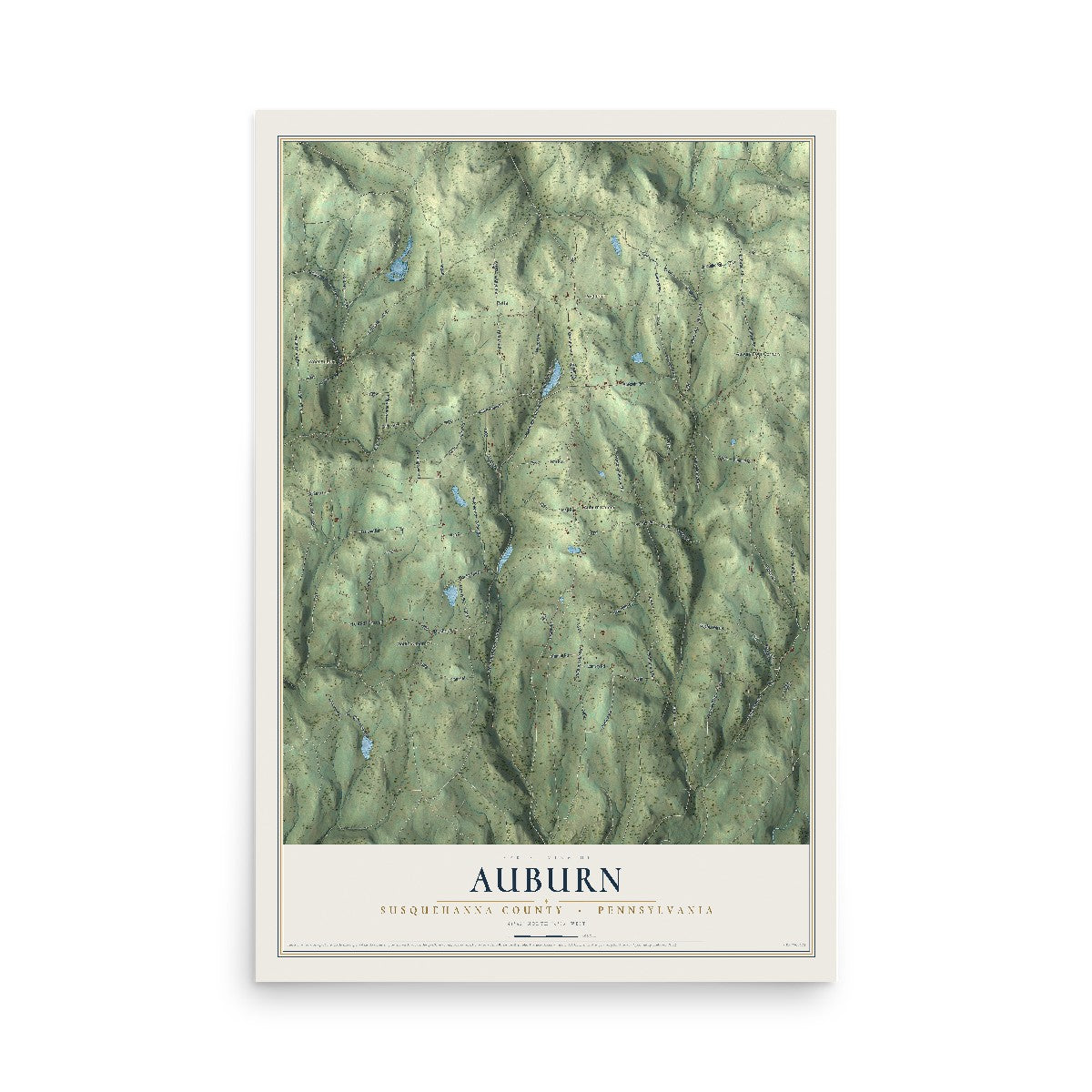 Map of Auburn, Susquehanna County, Pennsylvania, 12 x 18 inch unframed archival matte print