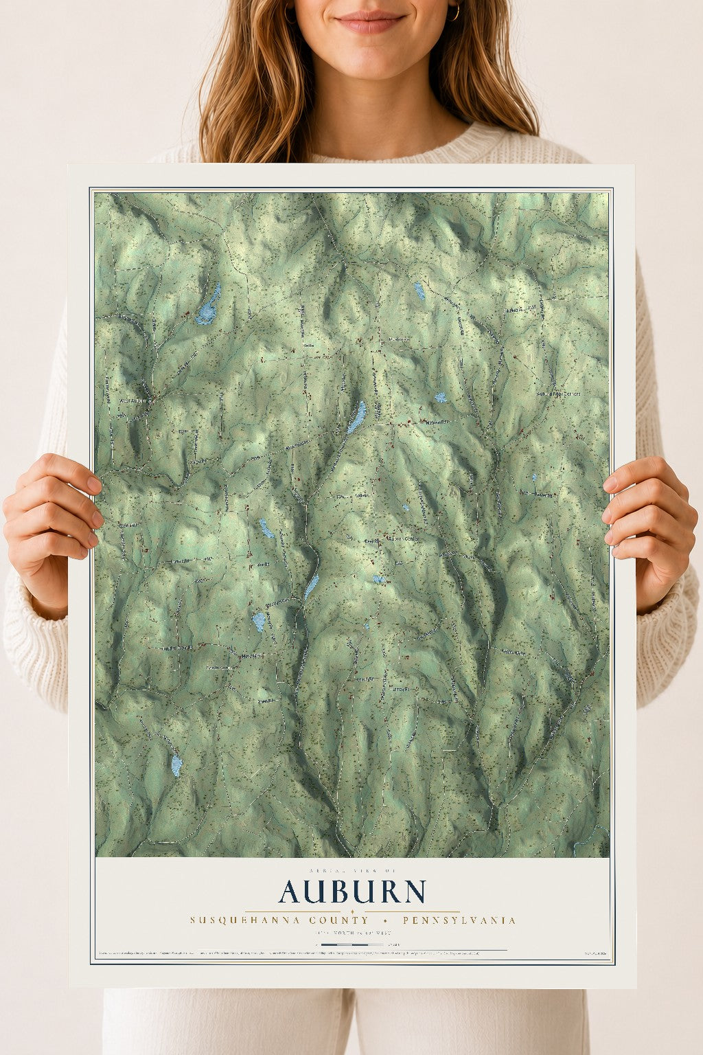 Map of Auburn, Susquehanna County, Pennsylvania, 18 x 24 inch unframed archival matte print