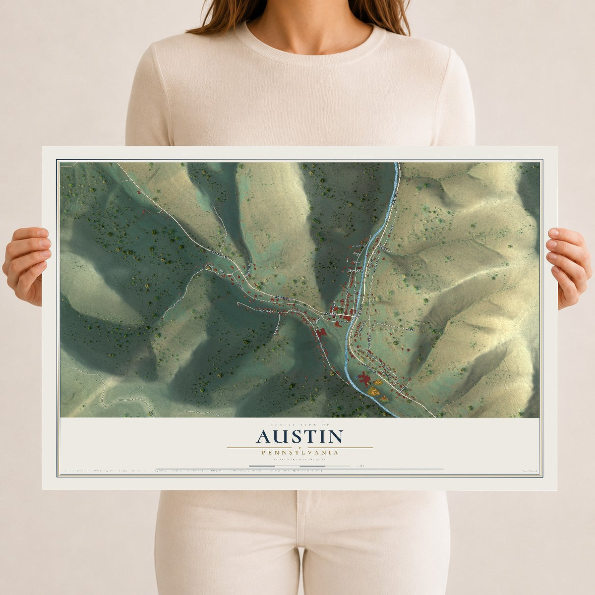 Map of Austin, Pennsylvania, 12 x 18 inch unframed archival matte print