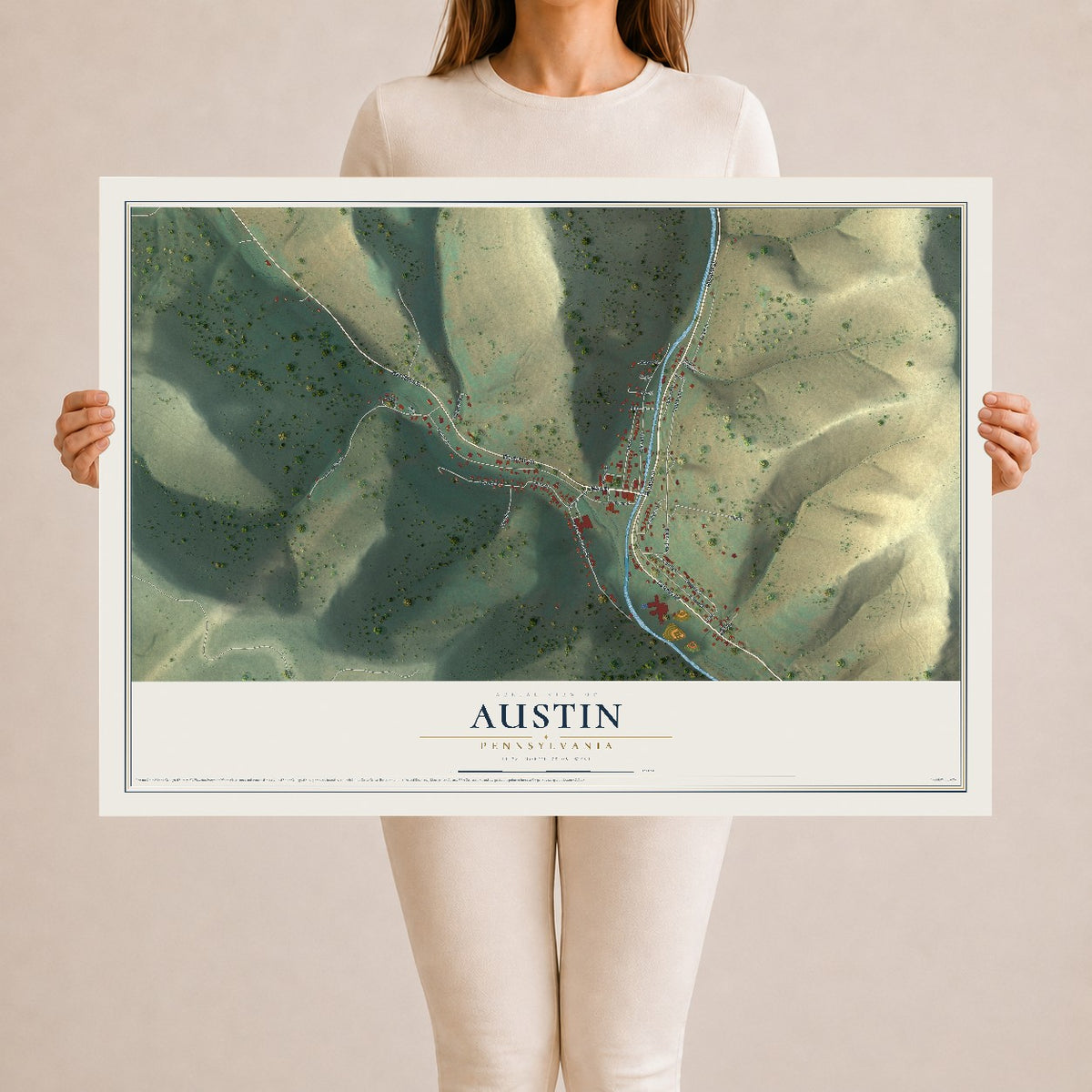 Map of Austin, Pennsylvania, 24 x 36 inch unframed archival matte print