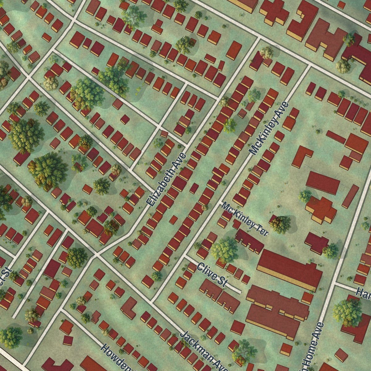 Second close-up of the map of Avalon, Pennsylvania print showing more streets and buildings