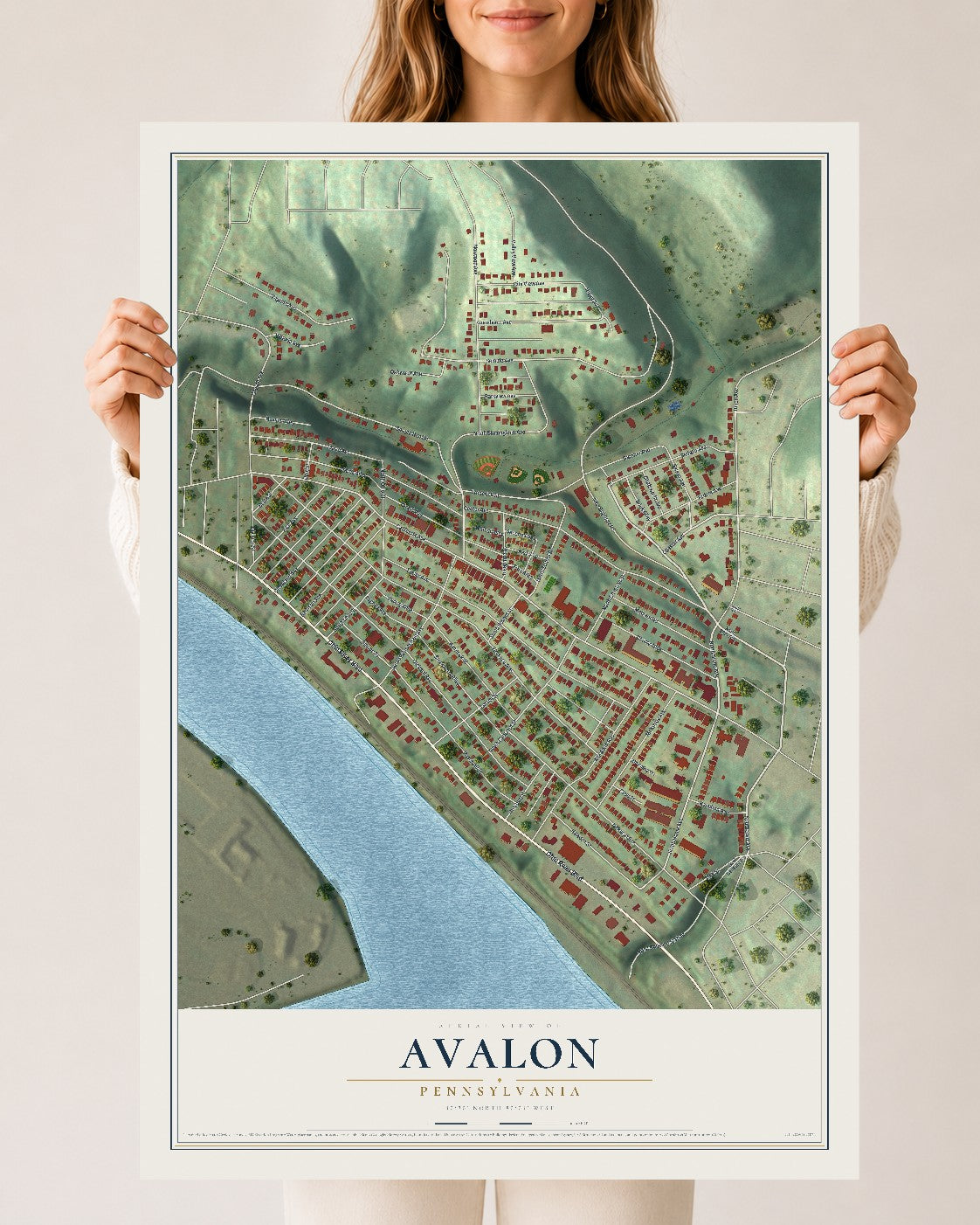 Map of Avalon, Pennsylvania, 24 x 36 inch unframed archival matte print