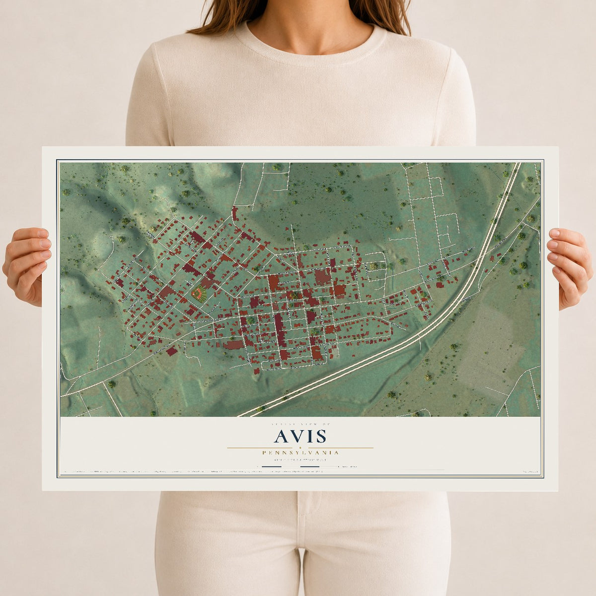 Map of Avis, Pennsylvania, 12 x 18 inch unframed archival matte print