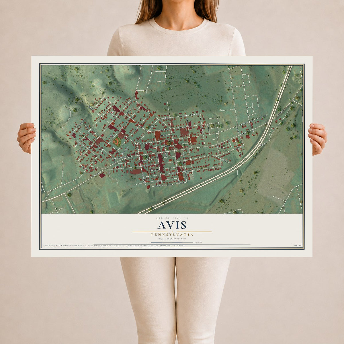 Map of Avis, Pennsylvania, 24 x 36 inch unframed archival matte print