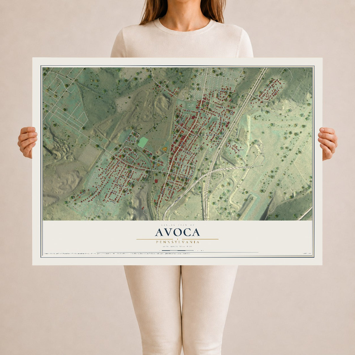 Map of Avoca, Pennsylvania, 24 x 36 inch unframed archival matte print
