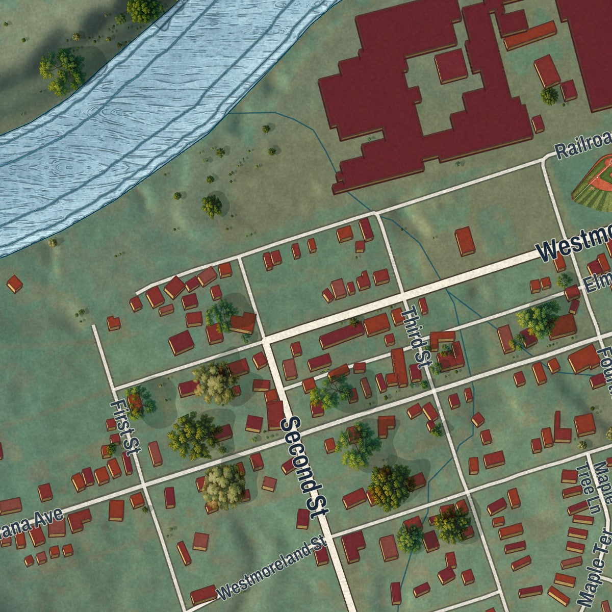 Second close-up of the map of Avonmore, Pennsylvania print showing more streets and buildings