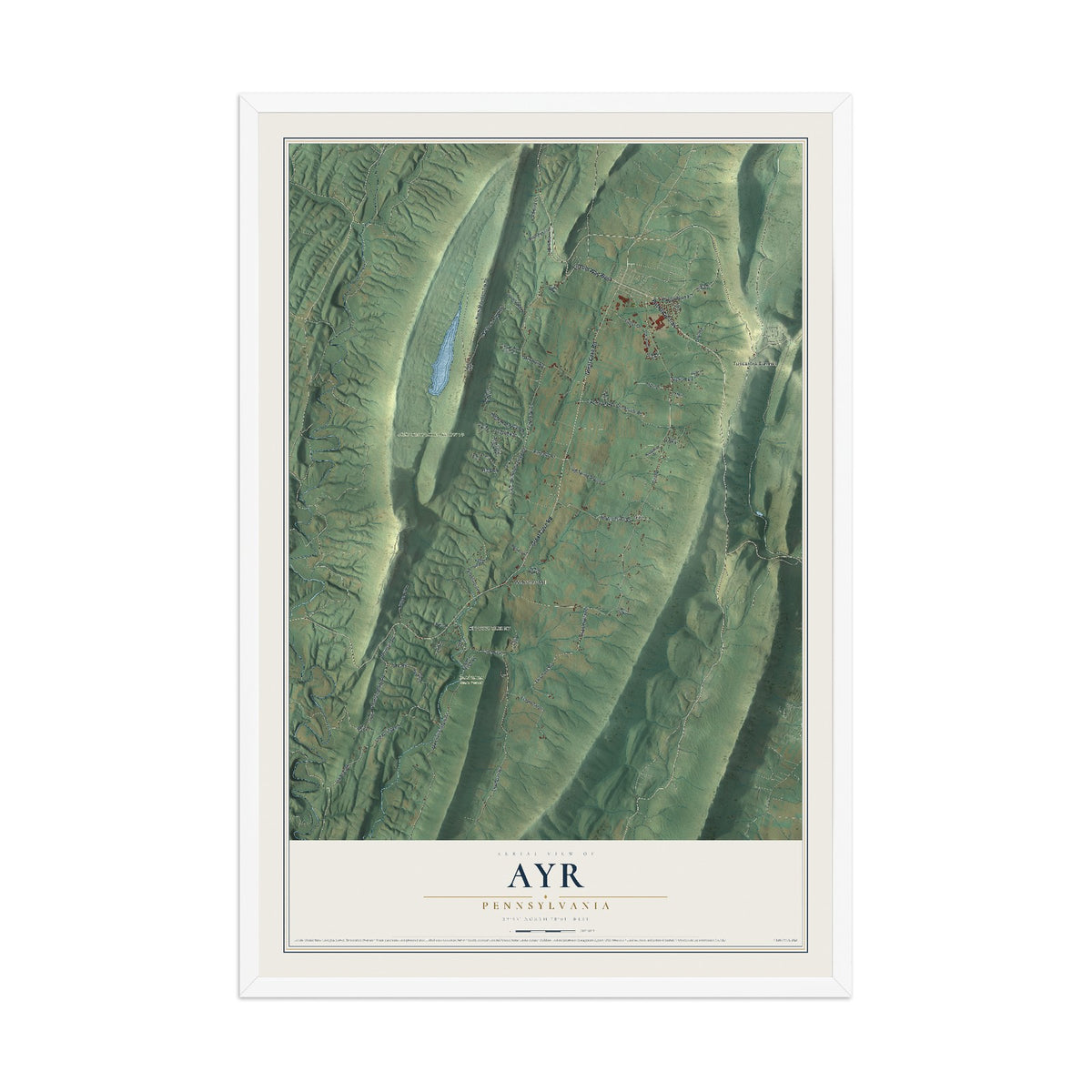 Map of Ayr, Pennsylvania, 12 x 18 inch print in a white wood frame