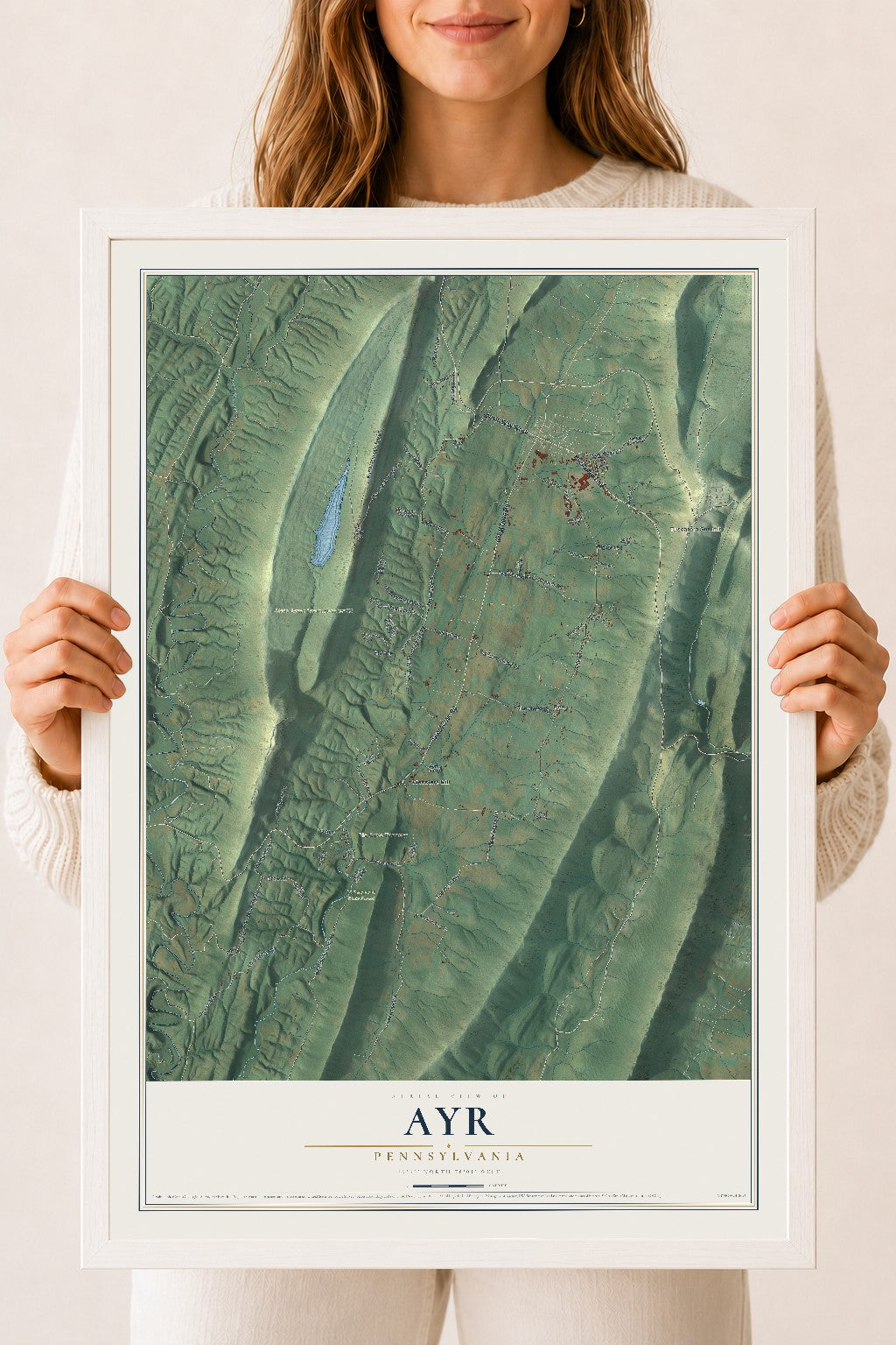 Map of Ayr, Pennsylvania, 18 x 24 inch print in a white wood frame