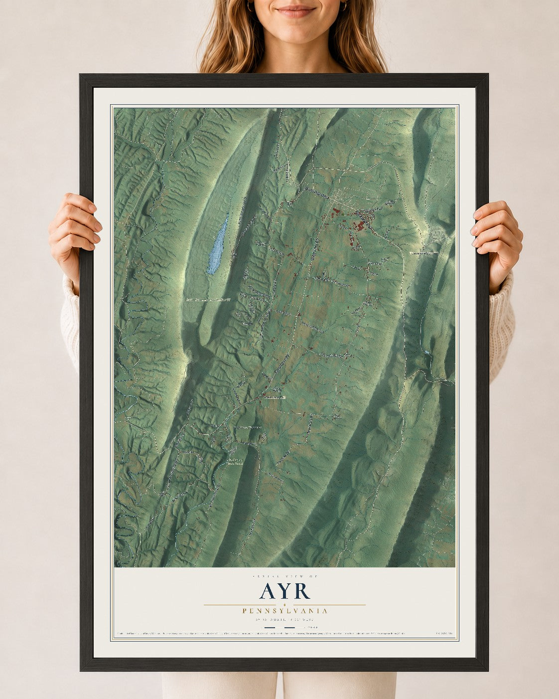 Map of Ayr, Pennsylvania, 24 x 36 inch print in a black wood frame