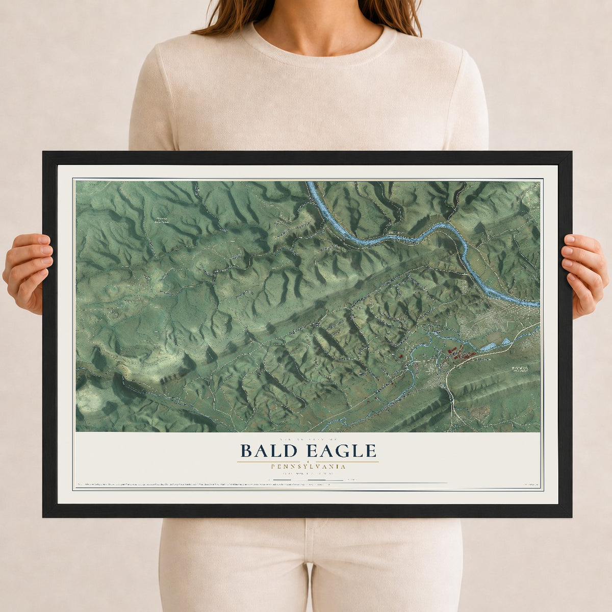 Map of Bald Eagle, Pennsylvania, 12 x 18 inch print in a black wood frame