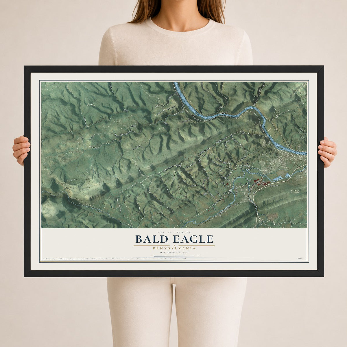 Map of Bald Eagle, Pennsylvania, 24 x 36 inch print in a black wood frame