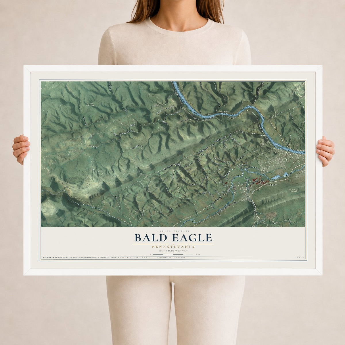 Map of Bald Eagle, Pennsylvania, 24 x 36 inch print in a white wood frame