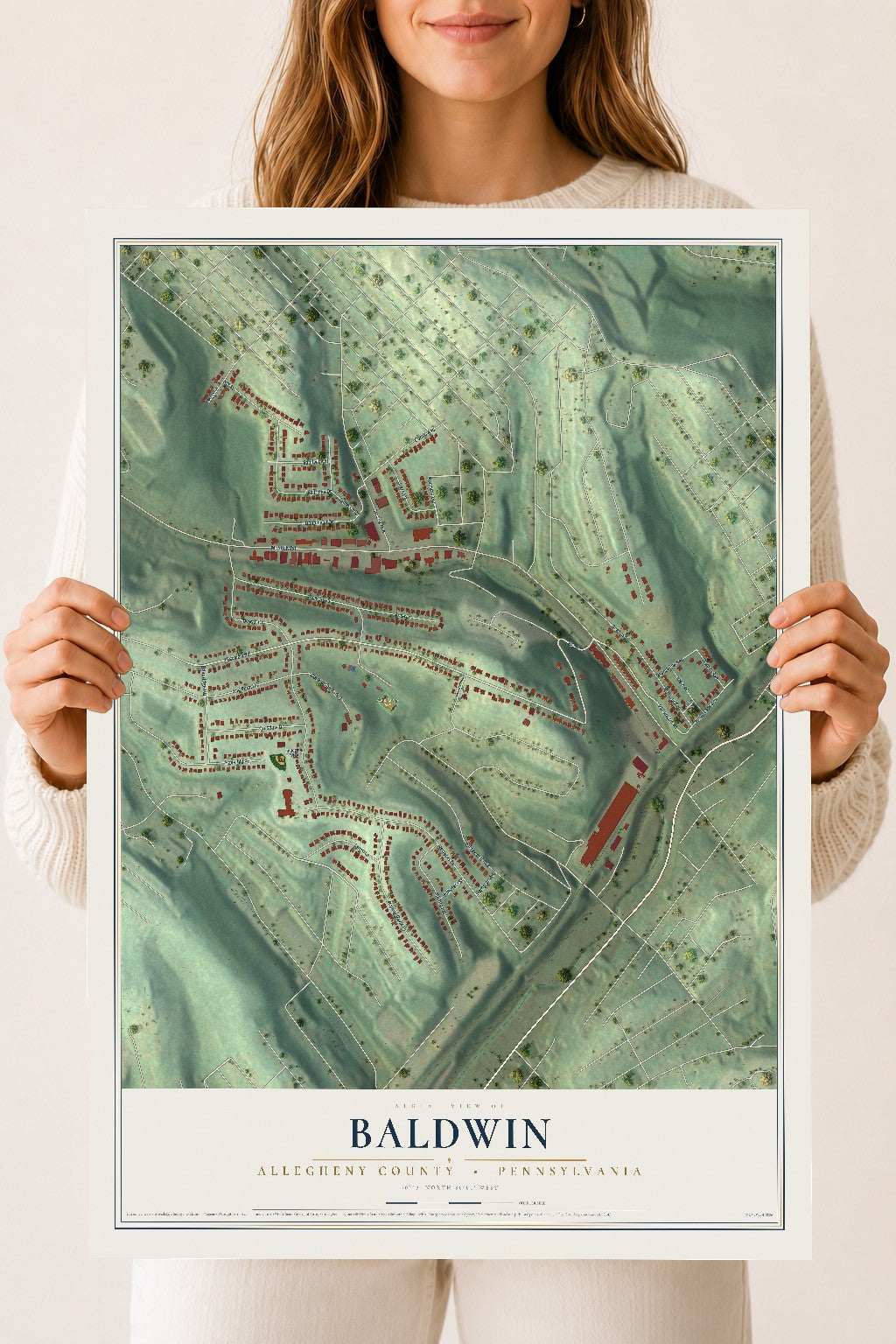 Map of Baldwin, Allegheny County, Pennsylvania, 18 x 24 inch unframed archival matte print