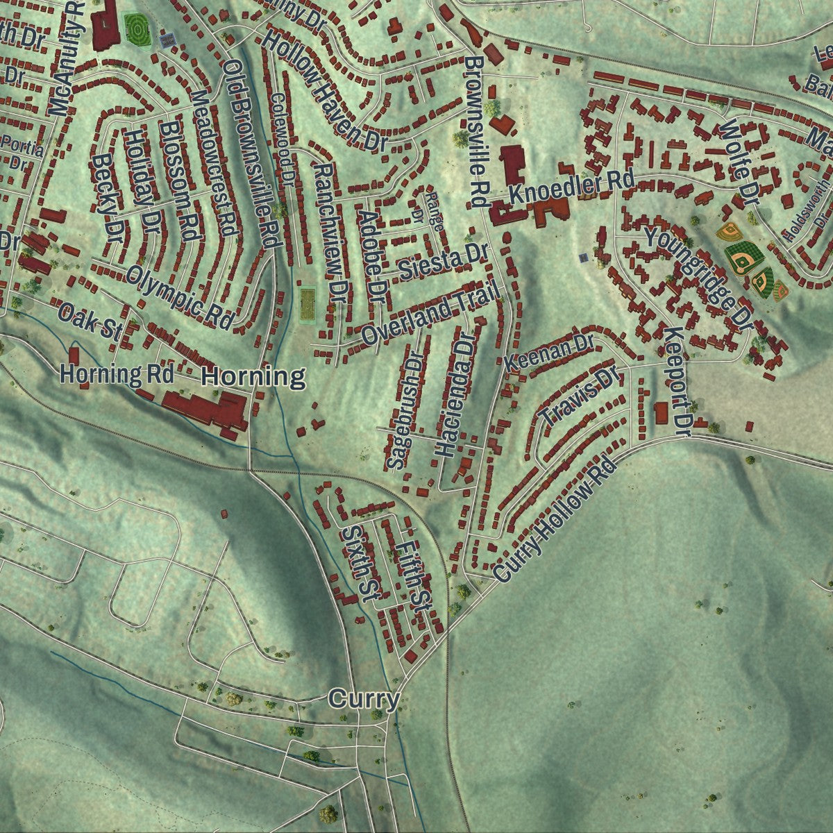 Second close-up of the map of the Borough of Baldwin, Allegheny County, Pennsylvania print showing more streets and buildings