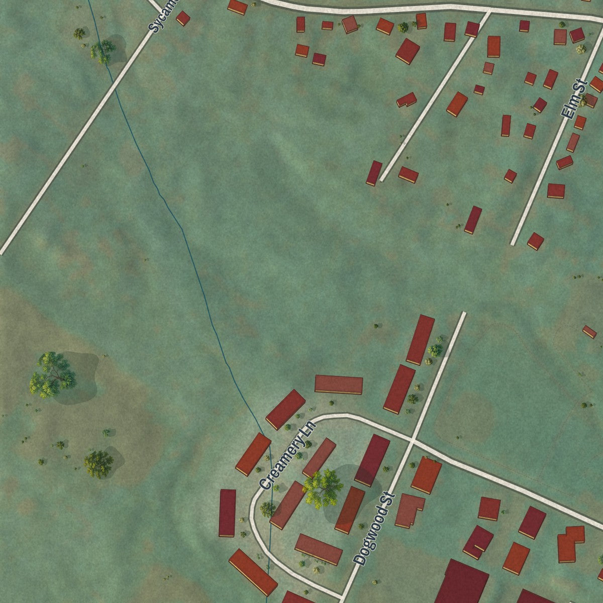 Second close-up of the map of Bally, Pennsylvania print showing more streets and buildings