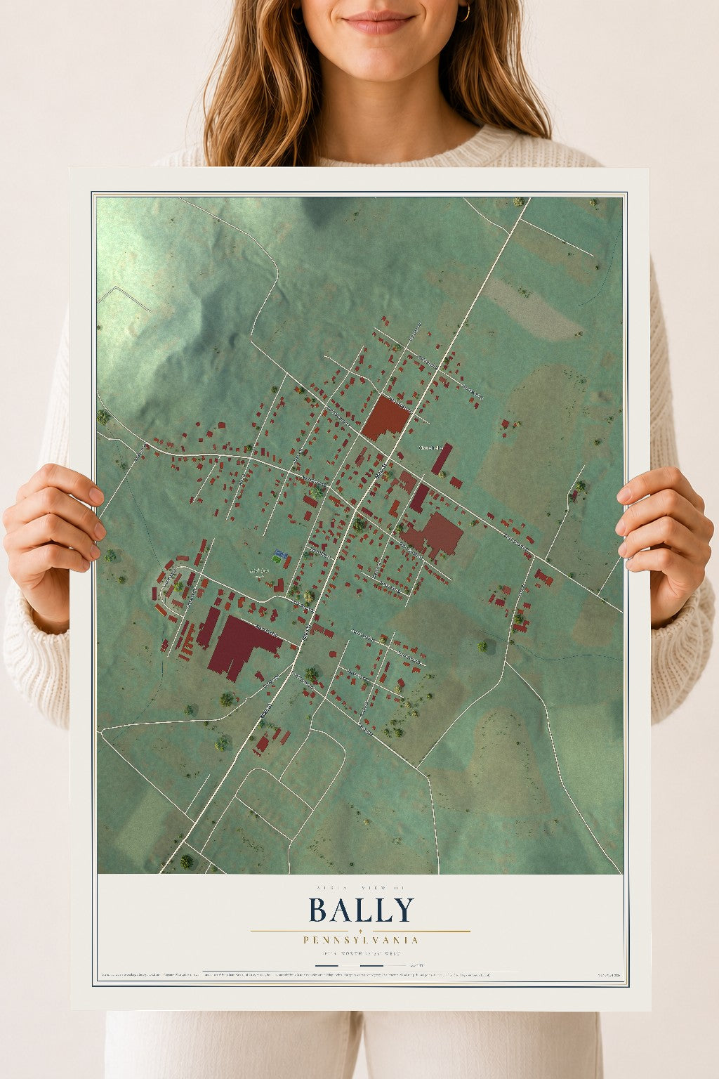 Map of Bally, Pennsylvania, 18 x 24 inch unframed archival matte print