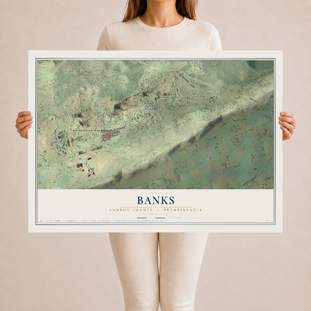 Map of Banks, Carbon County, Pennsylvania, 24 x 36 inch unframed archival matte print