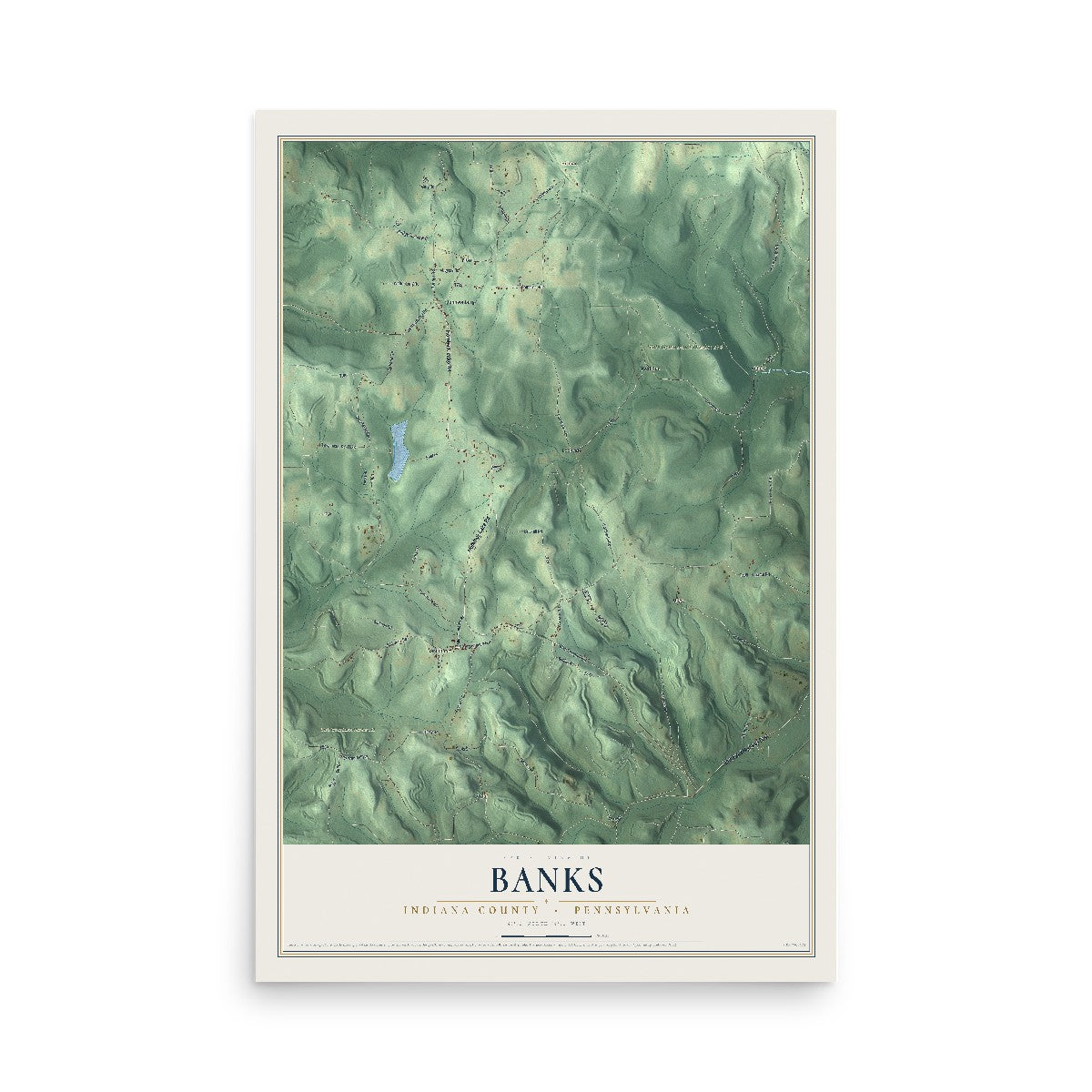 Map of Banks, Indiana County, Pennsylvania, 12 x 18 inch unframed archival matte print