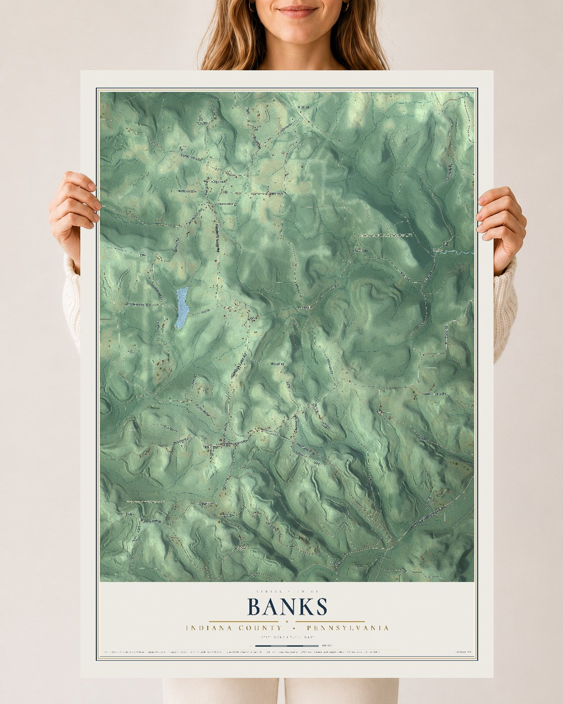 Map of Banks, Indiana County, Pennsylvania, 24 x 36 inch unframed archival matte print