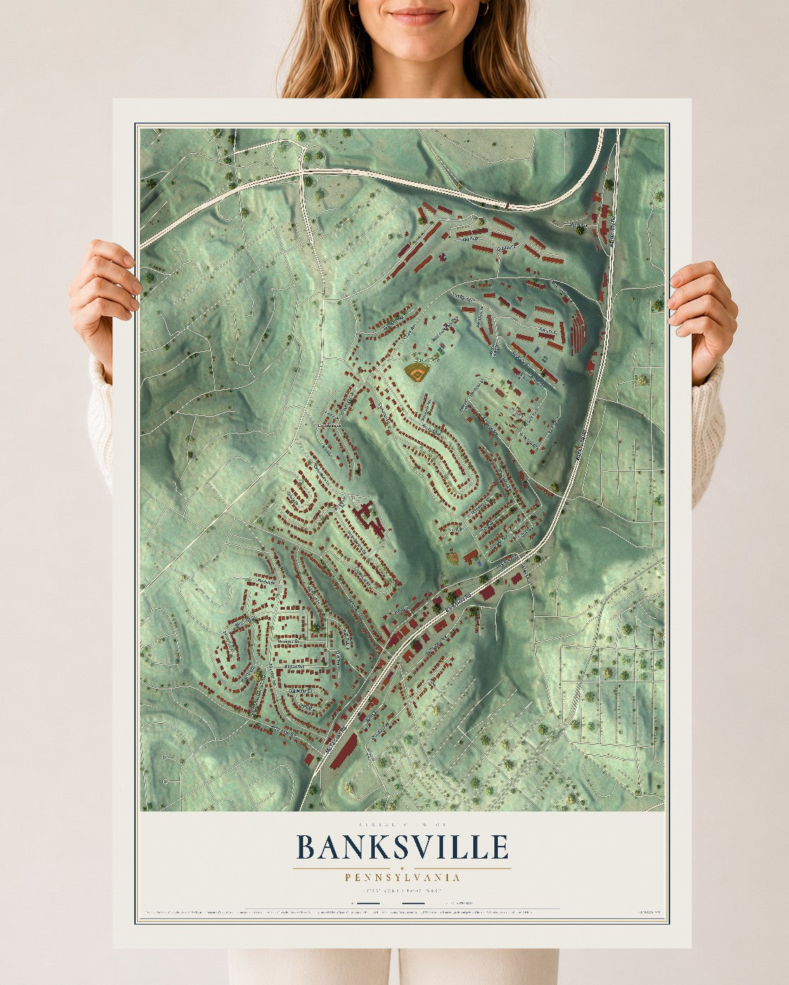 Map of Banksville, Pennsylvania, 24 x 36 inch unframed archival matte print