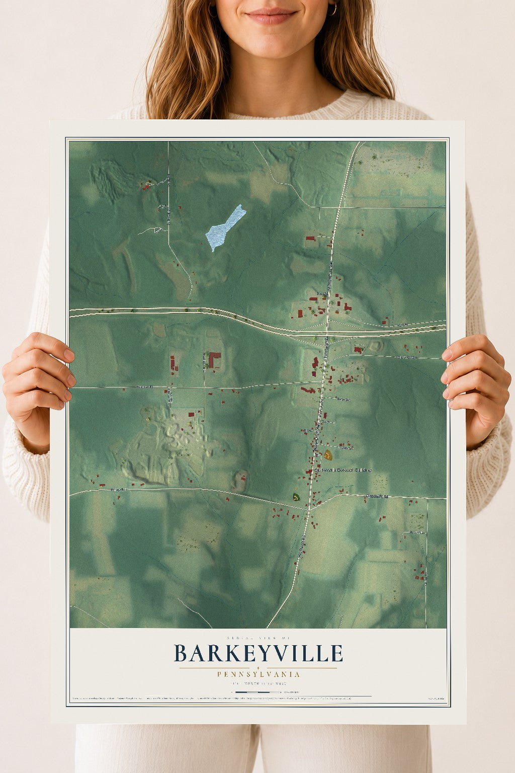 Map of Barkeyville, Pennsylvania, 18 x 24 inch unframed archival matte print
