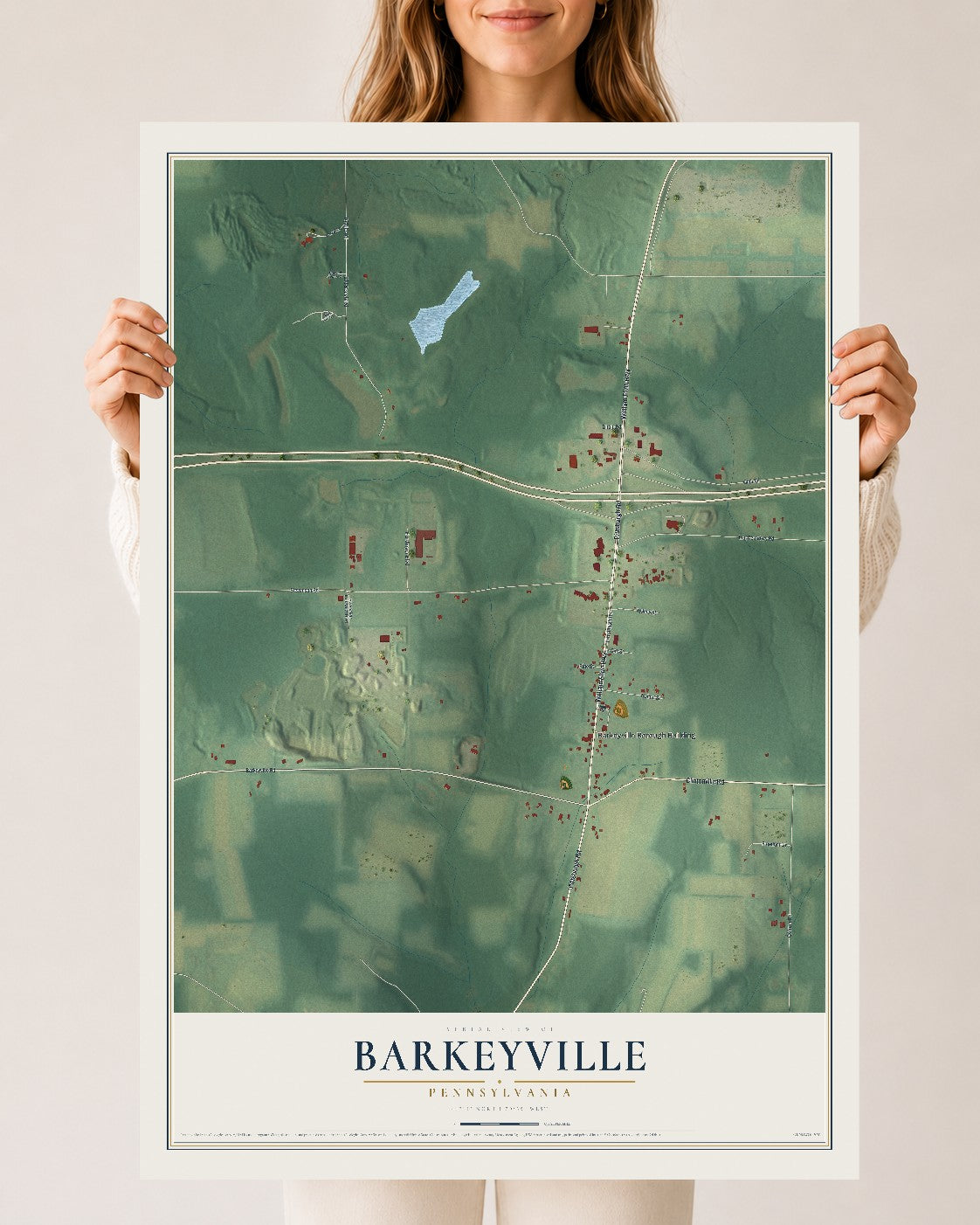Map of Barkeyville, Pennsylvania, 24 x 36 inch unframed archival matte print