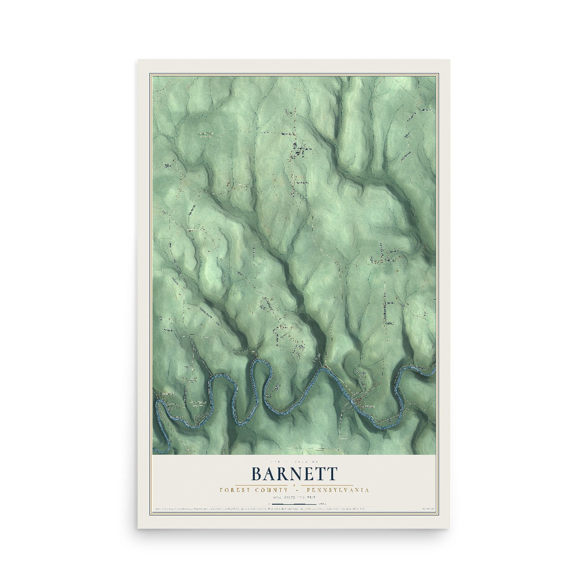 Map of Barnett, Forest County, Pennsylvania, 12 x 18 inch unframed archival matte print