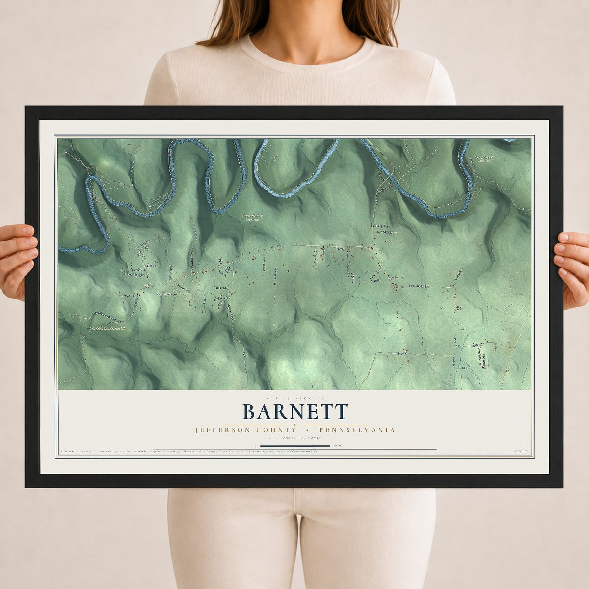 Map of Barnett, Jefferson County, Pennsylvania, 18 x 24 inch print in a black wood frame