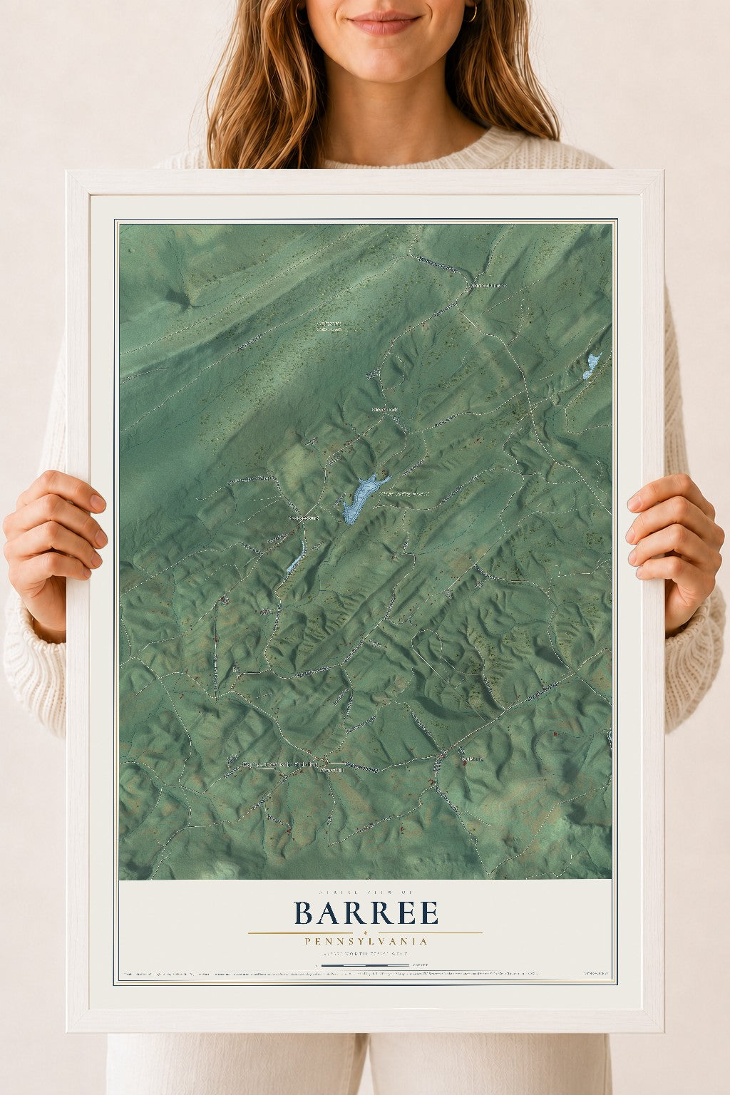 Map of Barree, Pennsylvania, 18 x 24 inch print in a white wood frame
