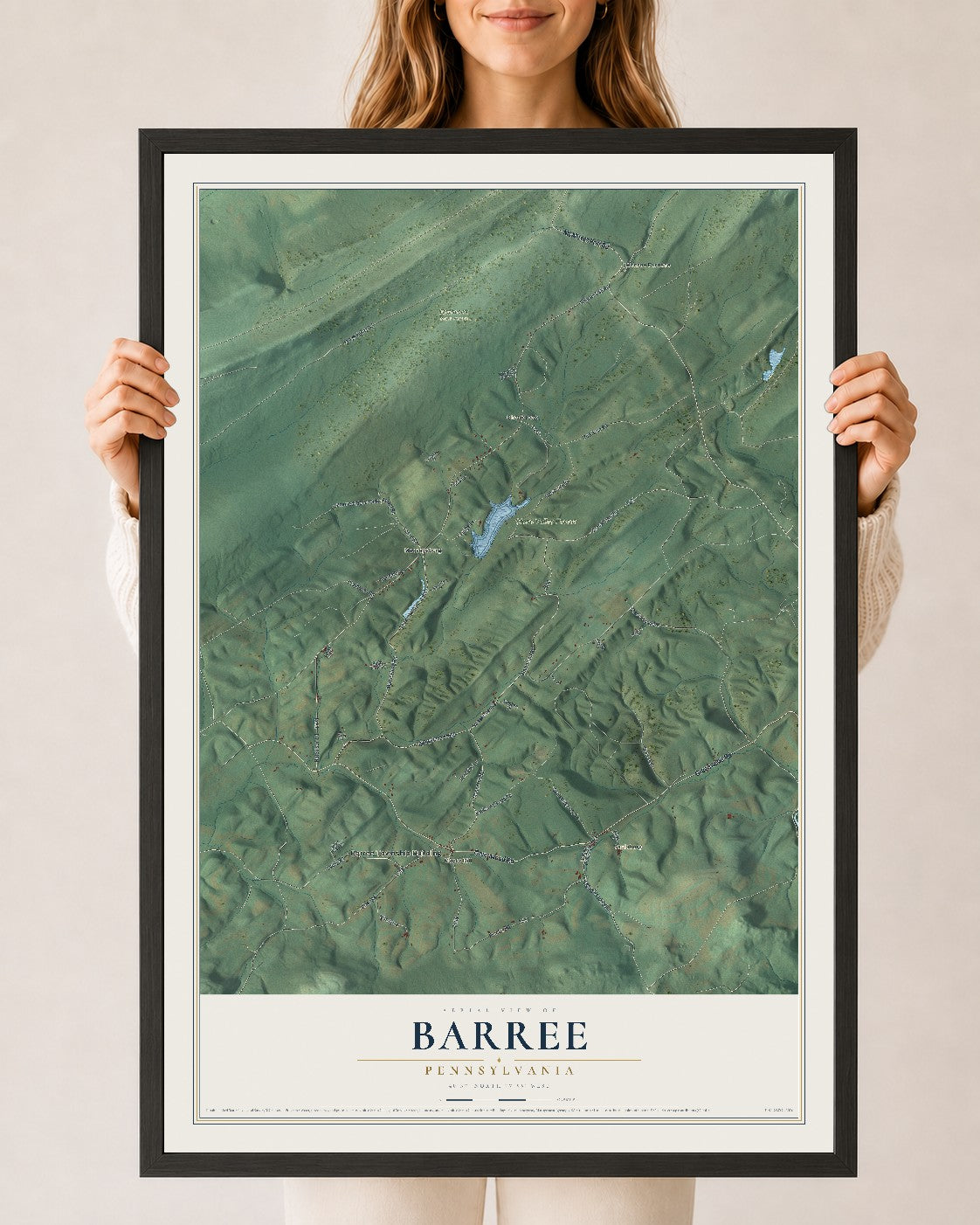 Map of Barree, Pennsylvania, 24 x 36 inch print in a black wood frame