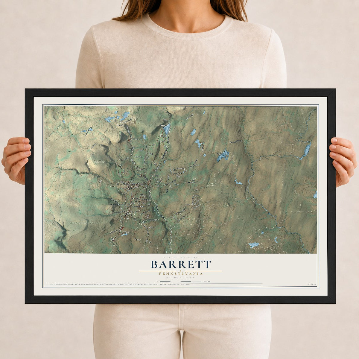 Map of Barrett, Pennsylvania, 12 x 18 inch print in a black wood frame