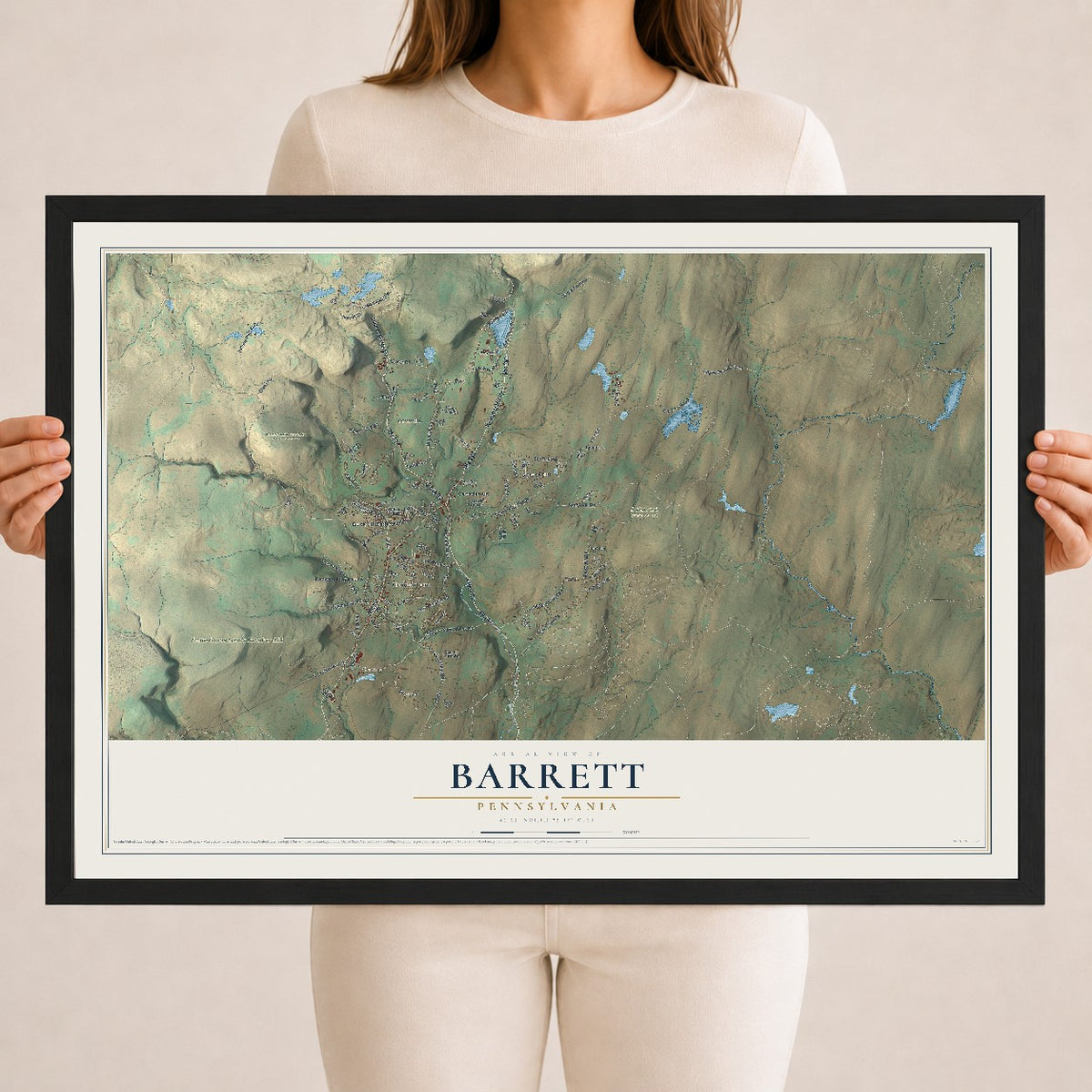 Map of Barrett, Pennsylvania, 18 x 24 inch print in a black wood frame