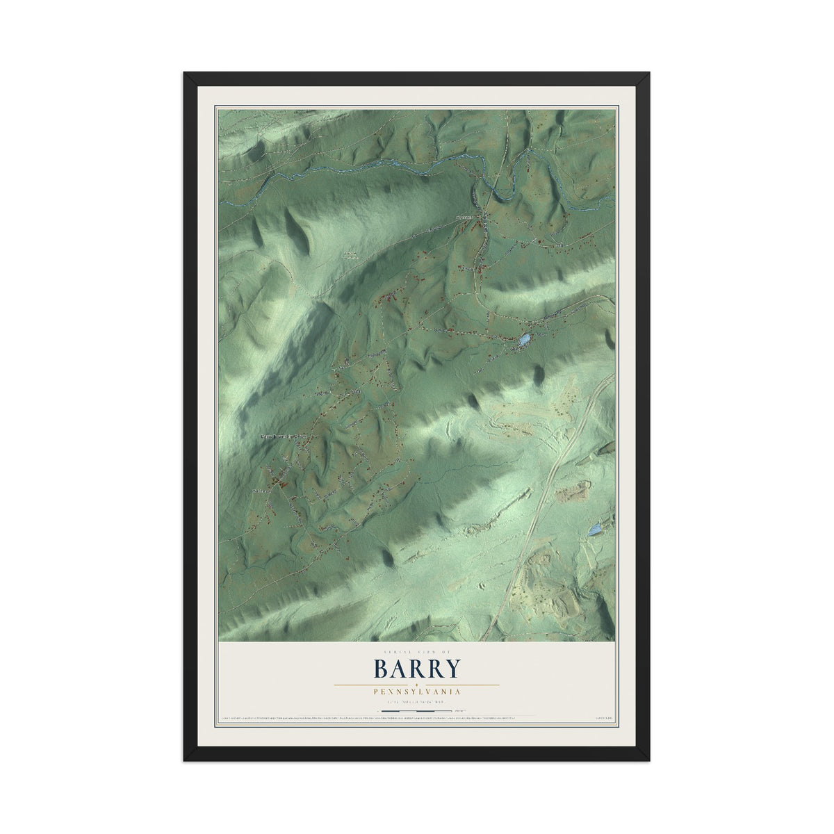 Map of Barry, Pennsylvania, 12 x 18 inch print in a black wood frame