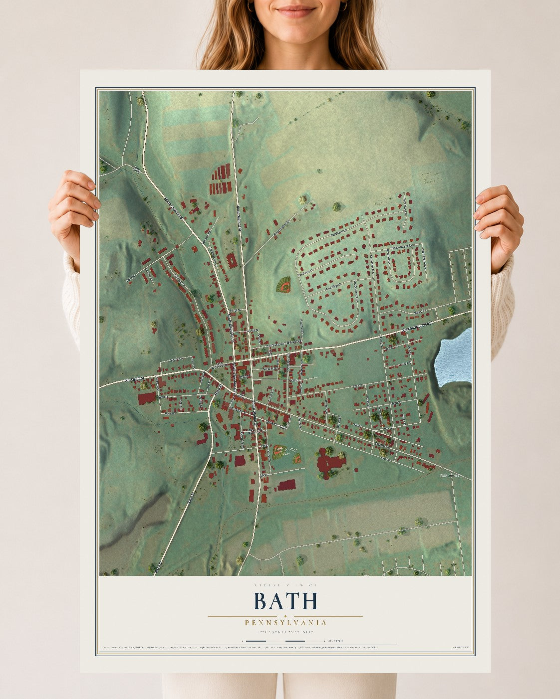Map of Bath, Pennsylvania, 24 x 36 inch unframed archival matte print