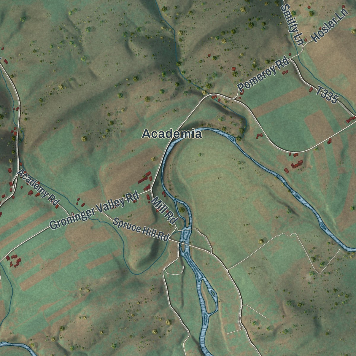 Second close-up of the map of Beale, Pennsylvania print showing more streets and buildings