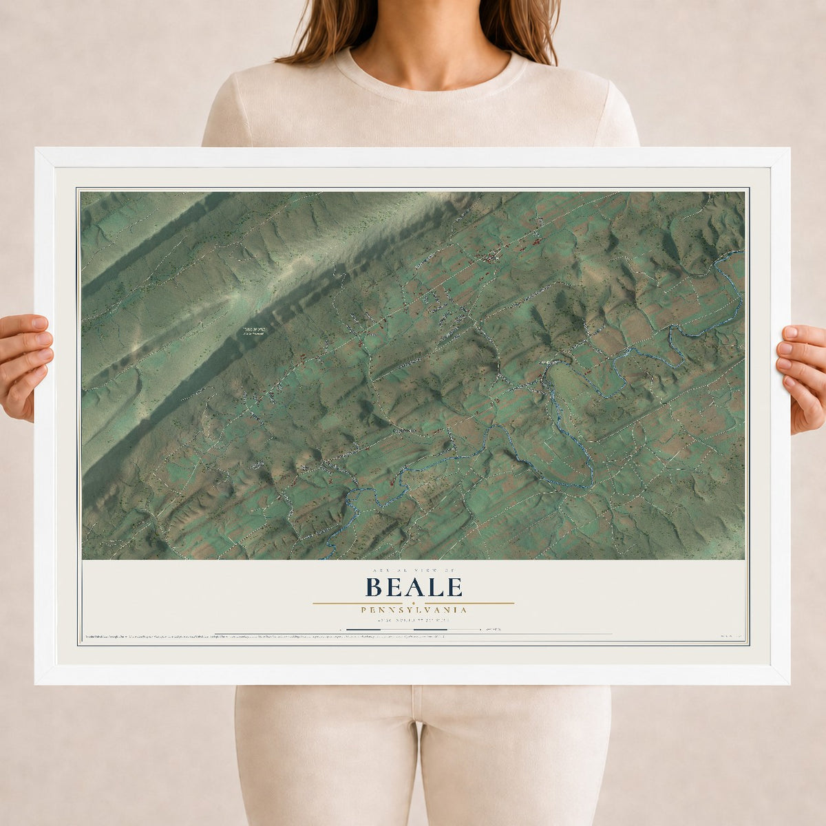 Map of Beale, Pennsylvania, 18 x 24 inch print in a white wood frame