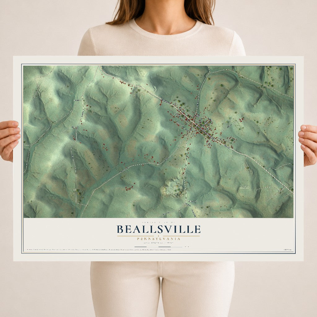Map of Beallsville, Pennsylvania, 18 x 24 inch unframed archival matte print