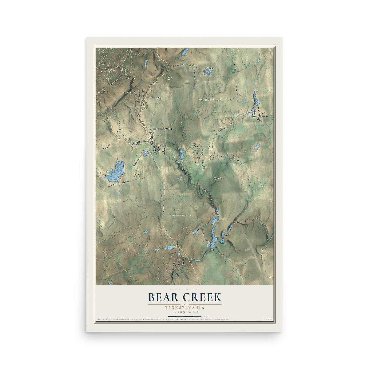 Map of Bear Creek, Pennsylvania, 12 x 18 inch unframed archival matte print