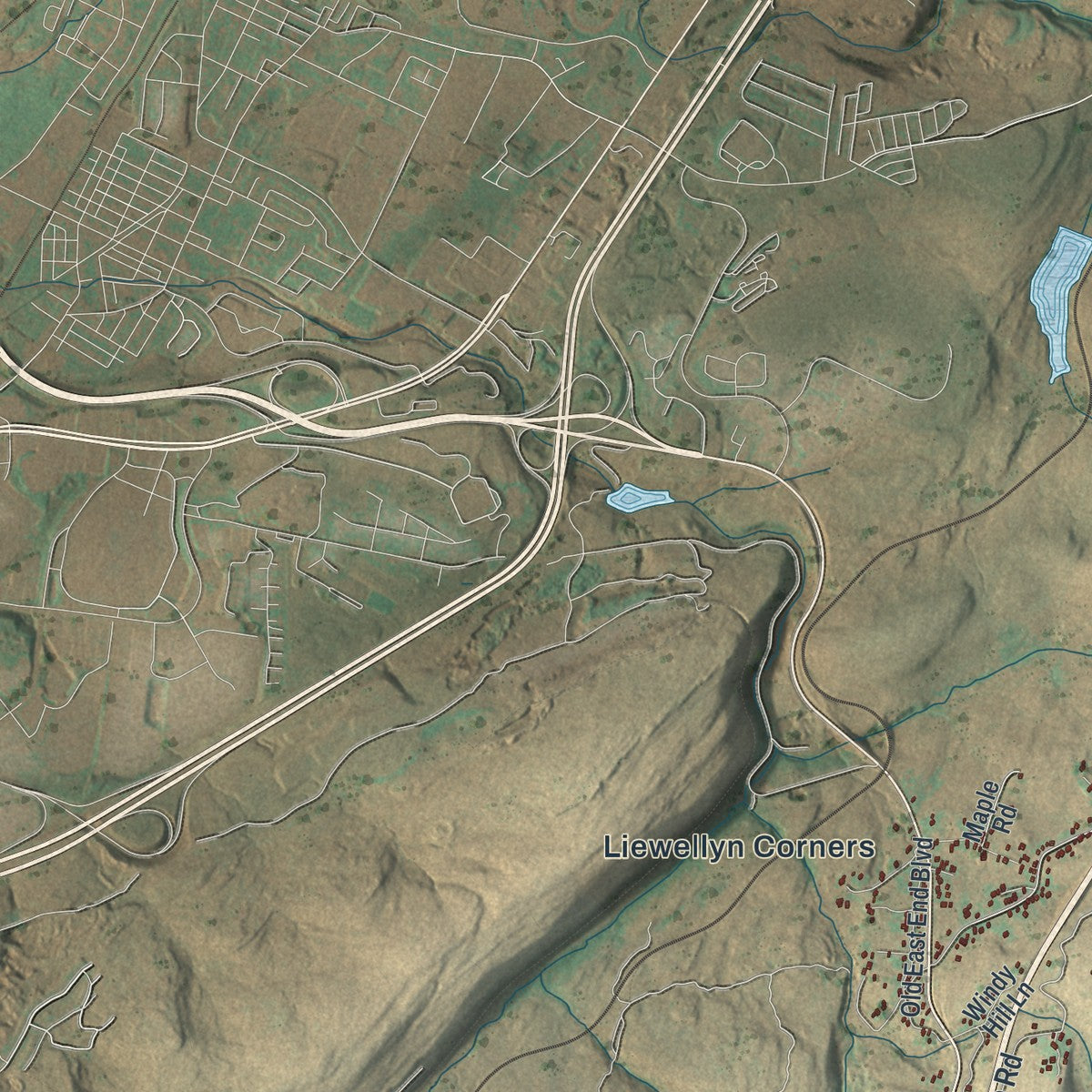 Close-up of the map of Bear Creek, Pennsylvania print showing street and building detail
